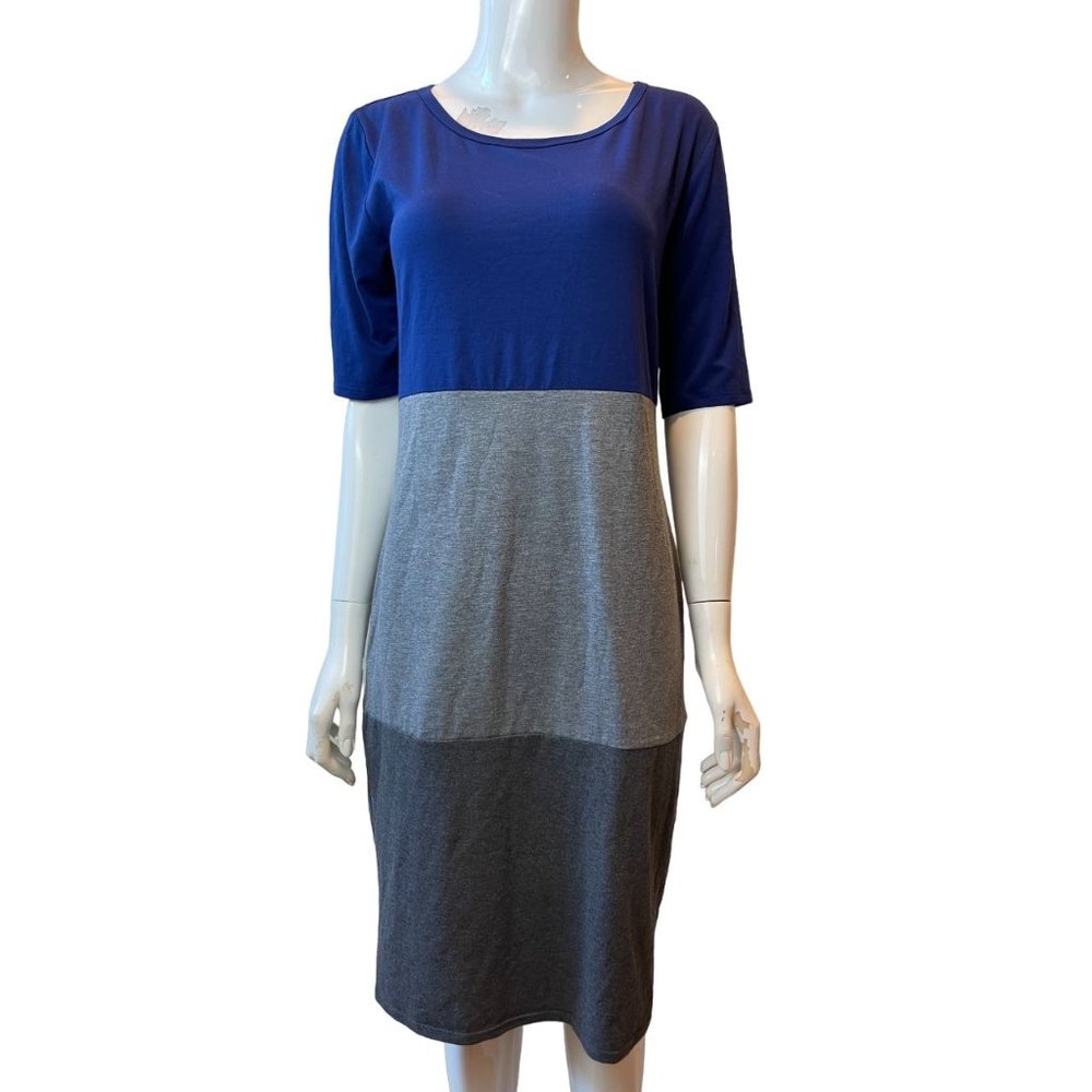 LuLaRoe Womens Color Block T-Shirt Dress JC001-03 Short Sleeve Blue Gray Size M